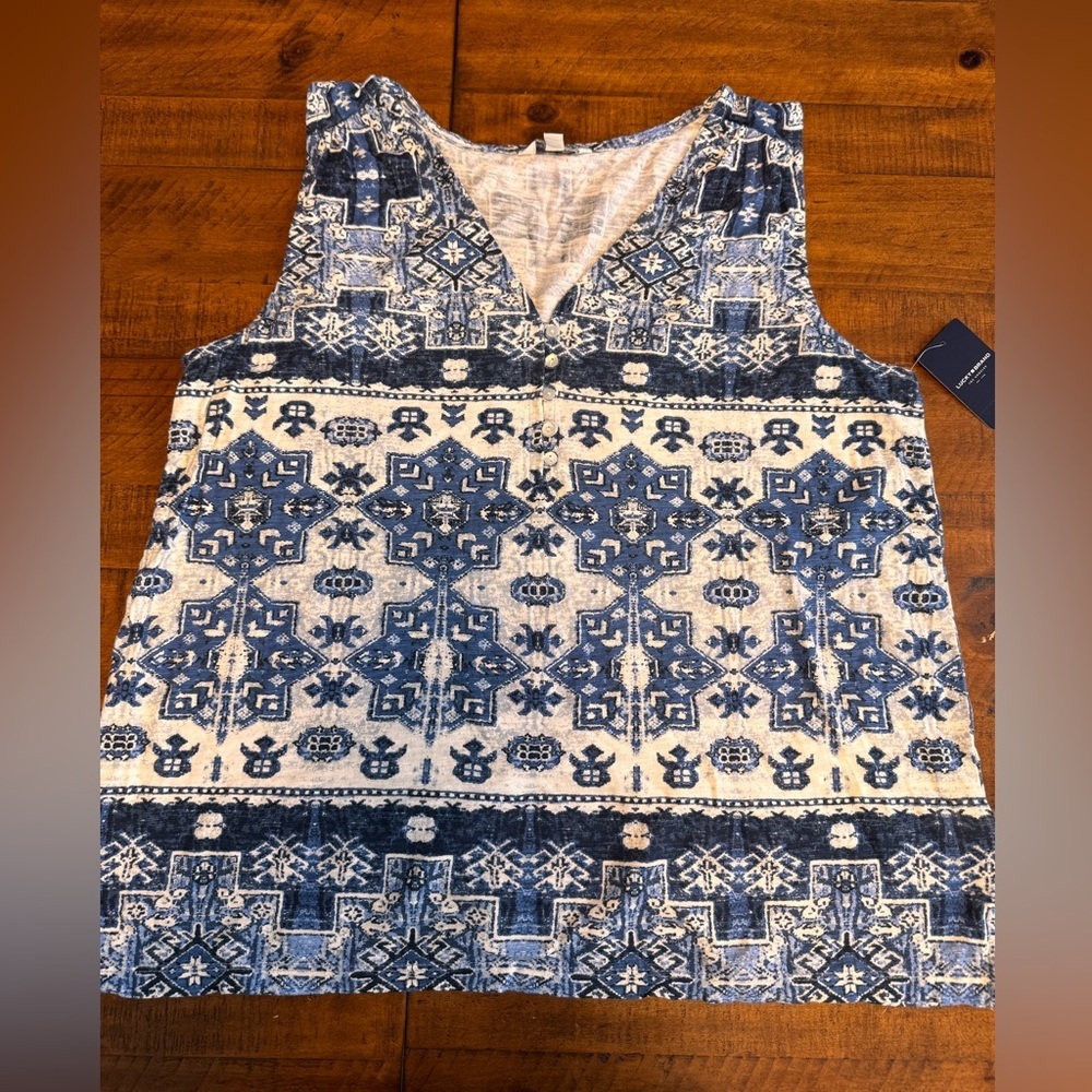 Lucky Brand Linen blend‎ blue print sleeveless tank top blouse
